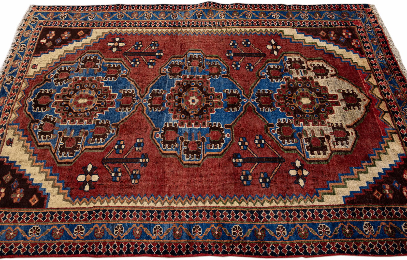 Vintage Handmade Persian Red Geometric Wool Rug 4'4" X 6'4" - 5