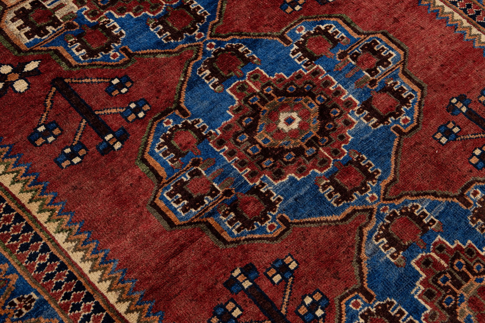 Vintage Handmade Persian Red Geometric Wool Rug 4'4" X 6'4" - 7