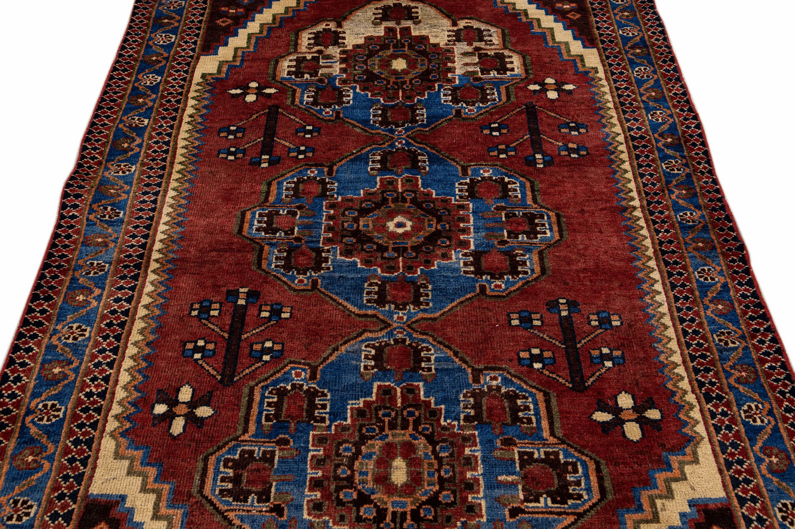 Vintage Handmade Persian Red Geometric Wool Rug 4'4" X 6'4" - 8