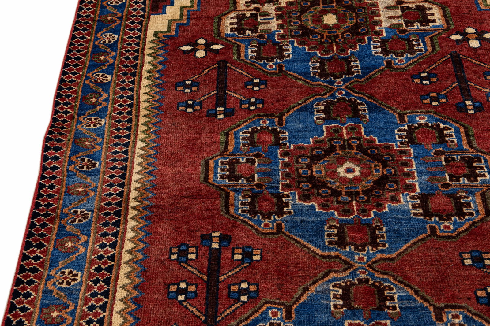 Vintage Handmade Persian Red Geometric Wool Rug 4'4" X 6'4" - 9