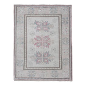 Handknotted Pink Turkish Pastel Rug 5'11''x7'3''