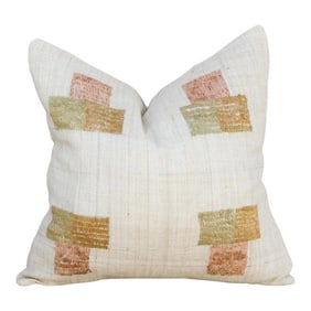 Vintage Akham Natural Embroidered Organic Silk Pillow