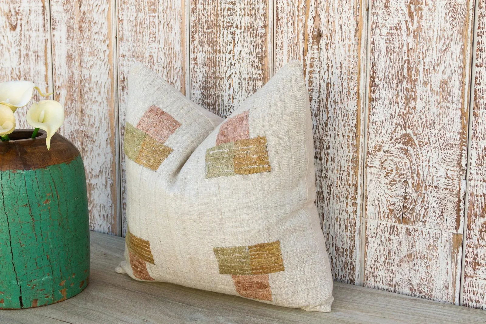 Vintage Akham Natural Embroidered Organic Silk Pillow - 3