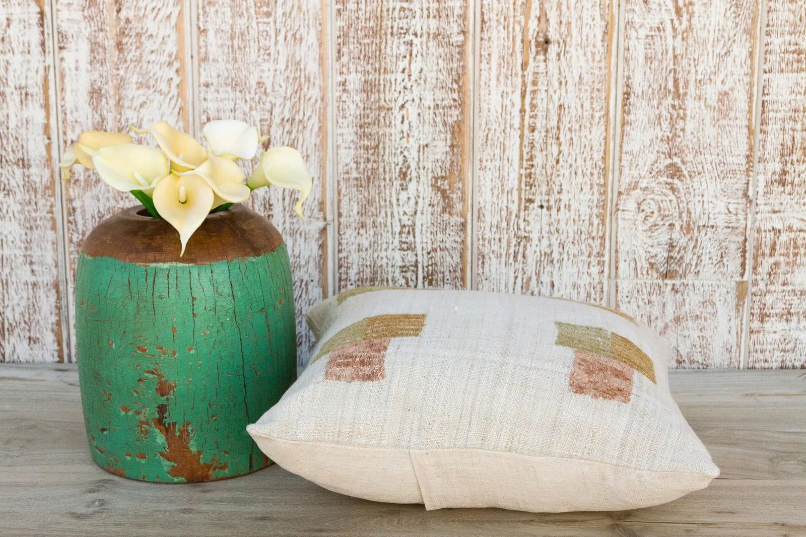 Vintage Akham Natural Embroidered Organic Silk Pillow - 6