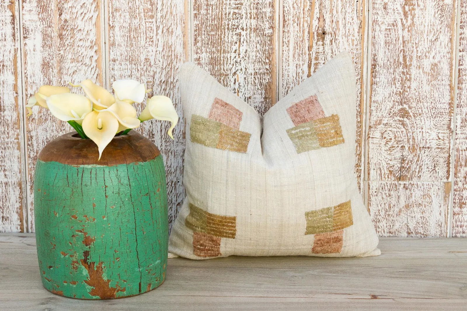 Vintage Akham Natural Embroidered Organic Silk Pillow - 8