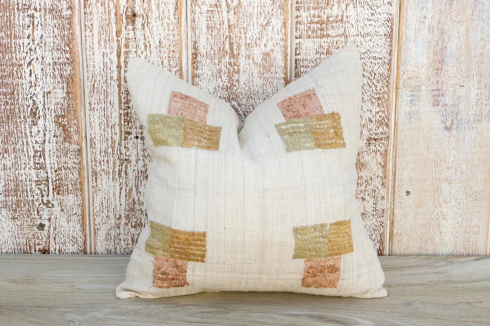 Vintage Akham Natural Embroidered Organic Silk Pillow - 9