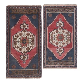 Distressed Low Pile Yastik Mat Faded Colors Rug - Set of Two
