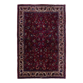 Mashad Handmade Allover Floral Red Wool Rug
