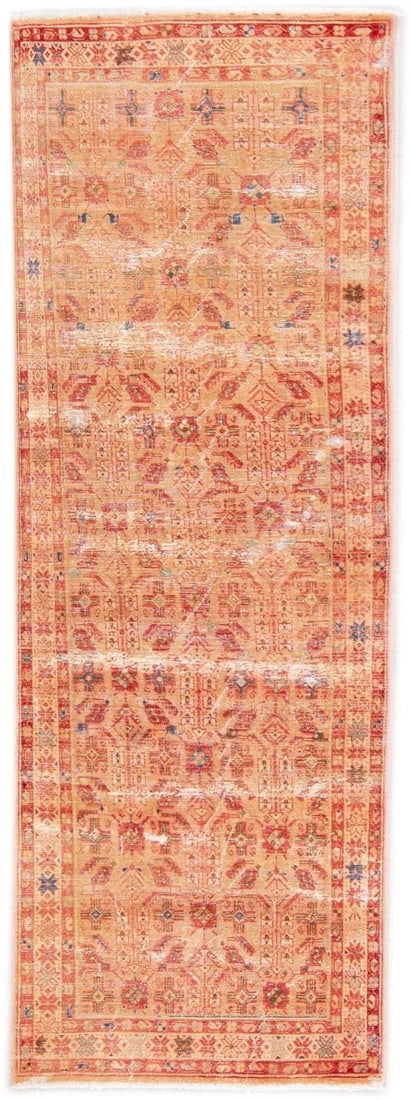 1960s Vintage Distressed Handmade Floral Peach Wool Runner - 9