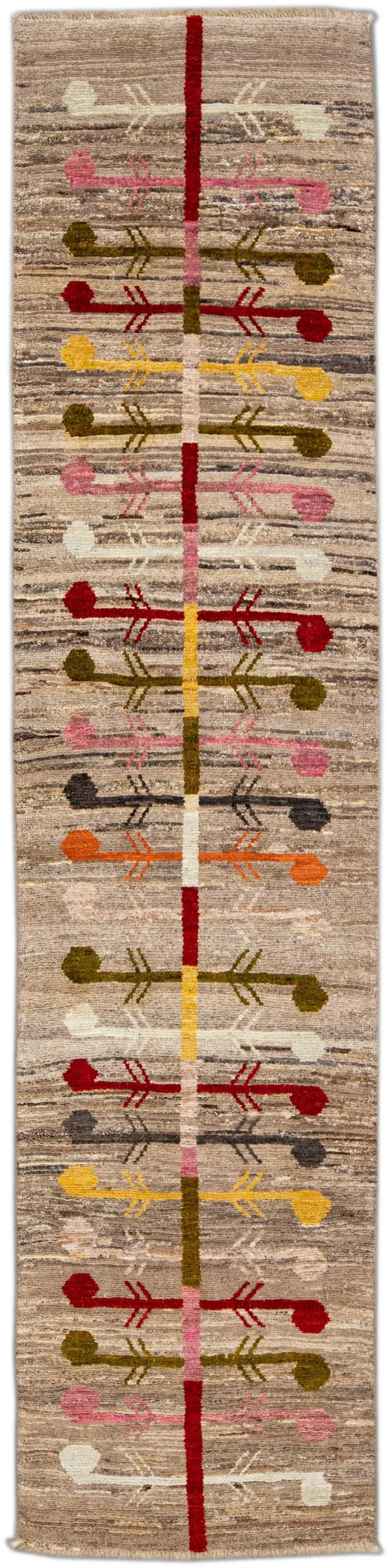 Modern Oushak Brown Hadnmade Geometric Wool Runner - 11