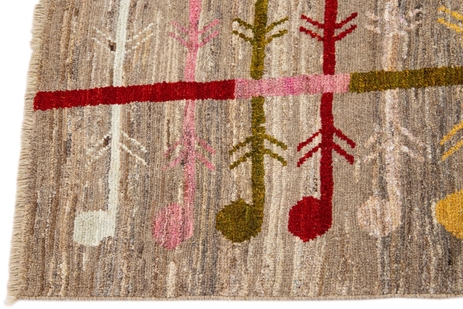 Modern Oushak Brown Hadnmade Geometric Wool Runner - 4