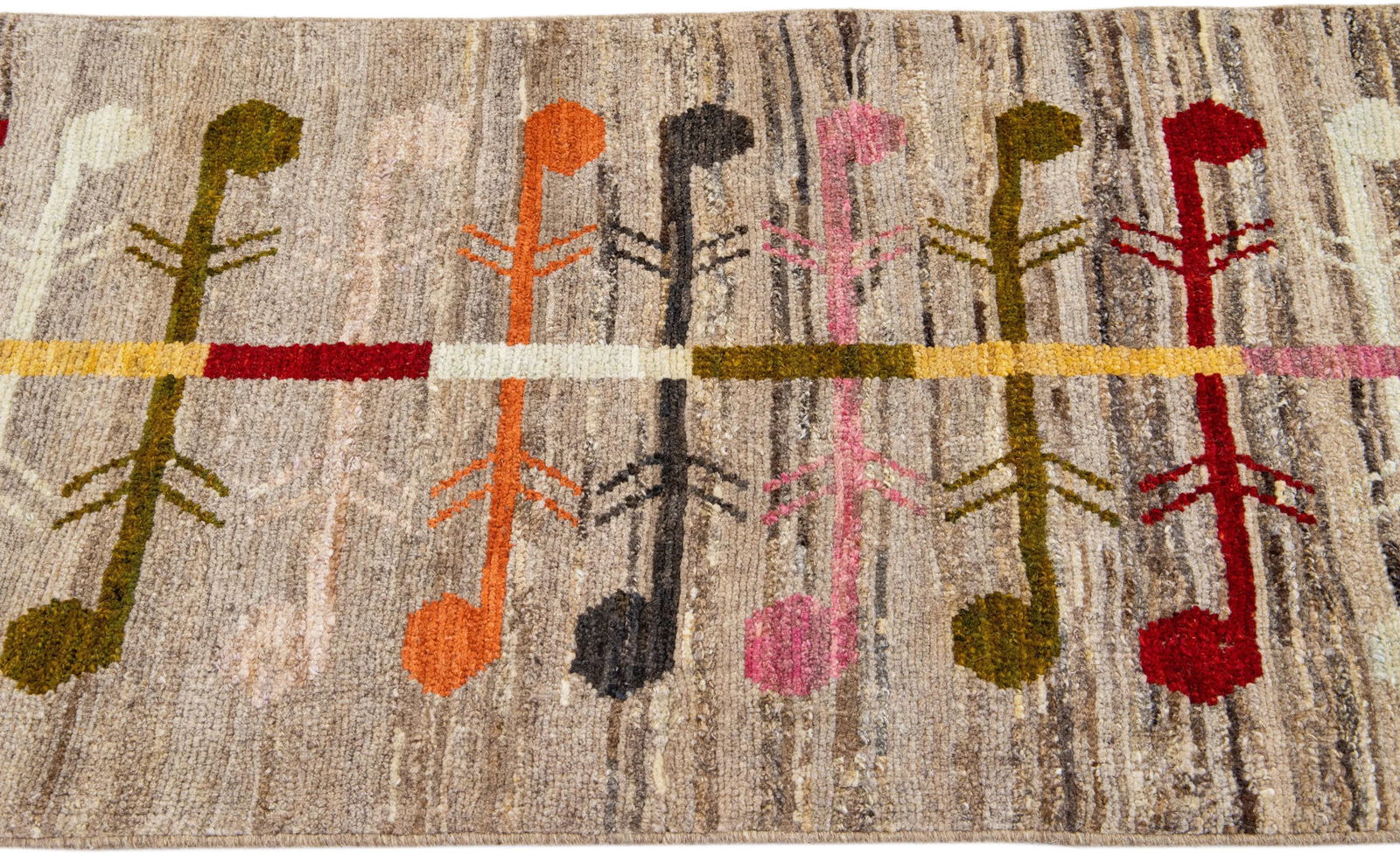 Modern Oushak Brown Hadnmade Geometric Wool Runner - 5