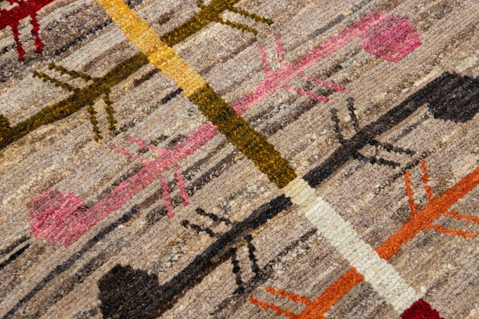 Modern Oushak Brown Hadnmade Geometric Wool Runner - 6