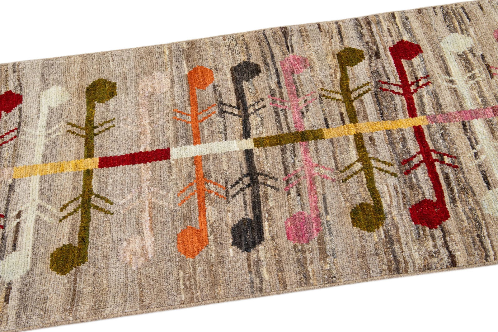 Modern Oushak Brown Hadnmade Geometric Wool Runner - 8