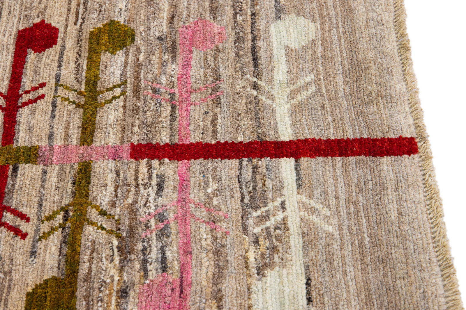 Modern Oushak Brown Hadnmade Geometric Wool Runner - 9