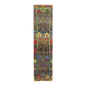 Modern Oushak Handmade Designed Multicolor Wool Runner With Allover Design