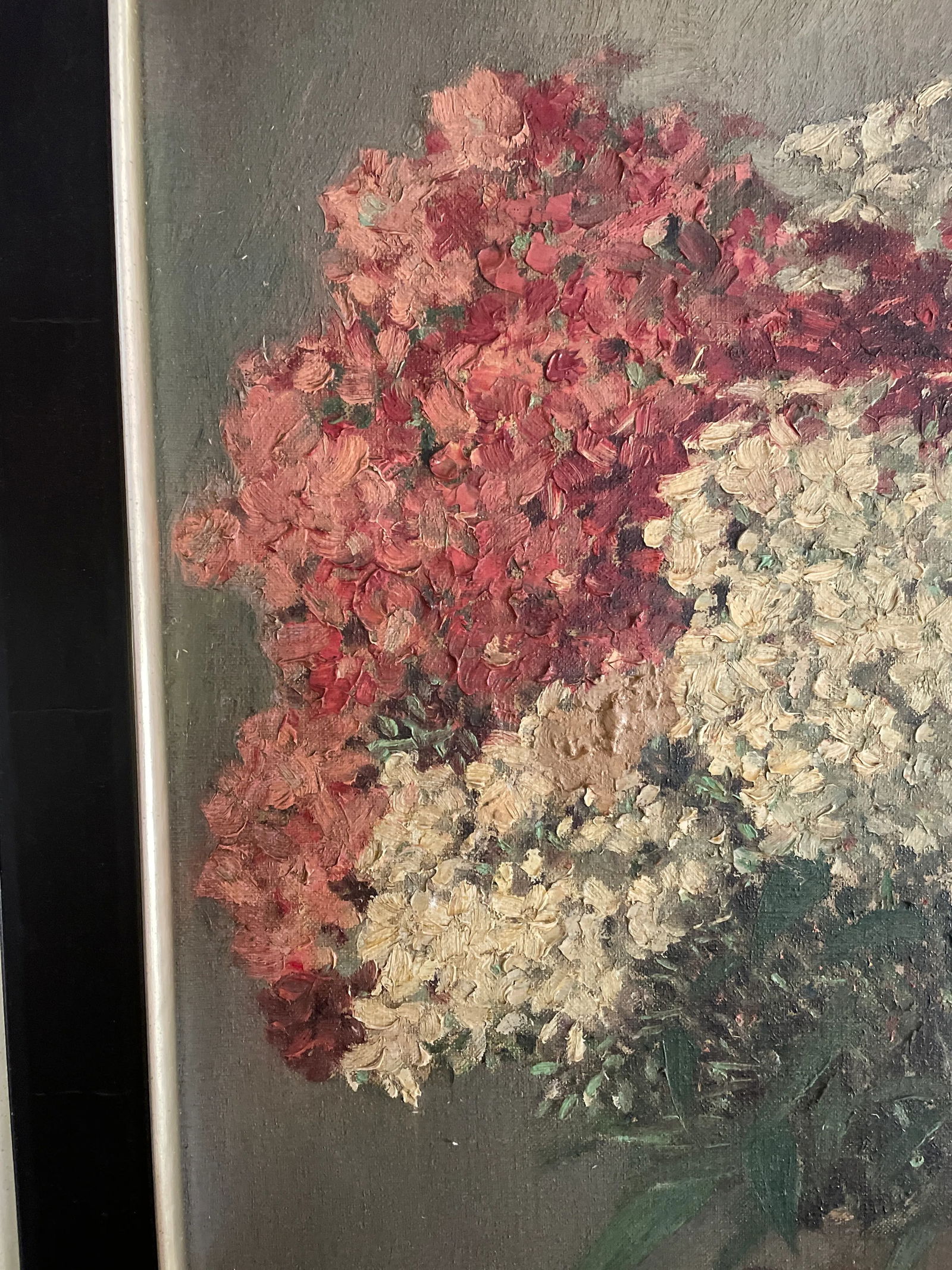 Vintage European School Hydrangeas Bouquet Still Life Oil Painting, Framed - 3