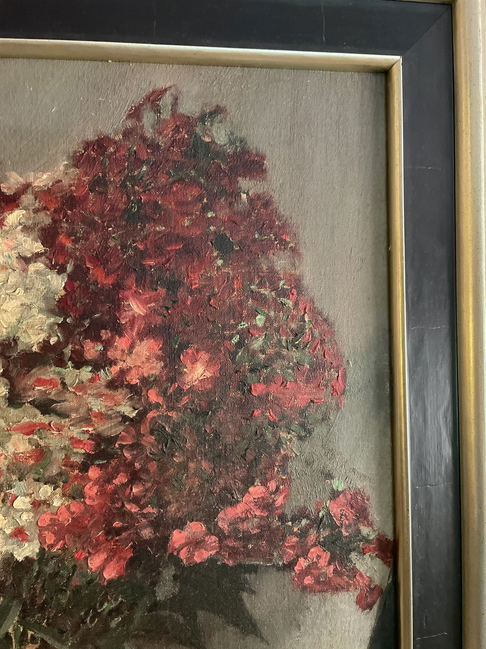 Vintage European School Hydrangeas Bouquet Still Life Oil Painting, Framed - 4