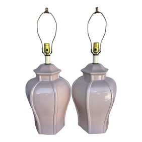 Vintage Pair of Taupe/Nude Ginger Jar Table Lamps