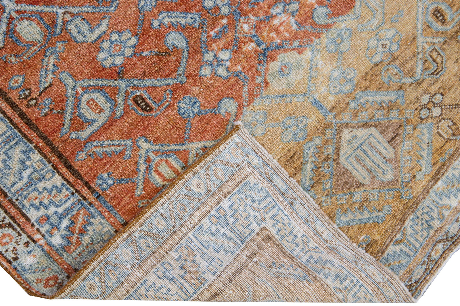 Antique Malayer Handmade Red Geometric Floral Pattern Wool Rug - 2