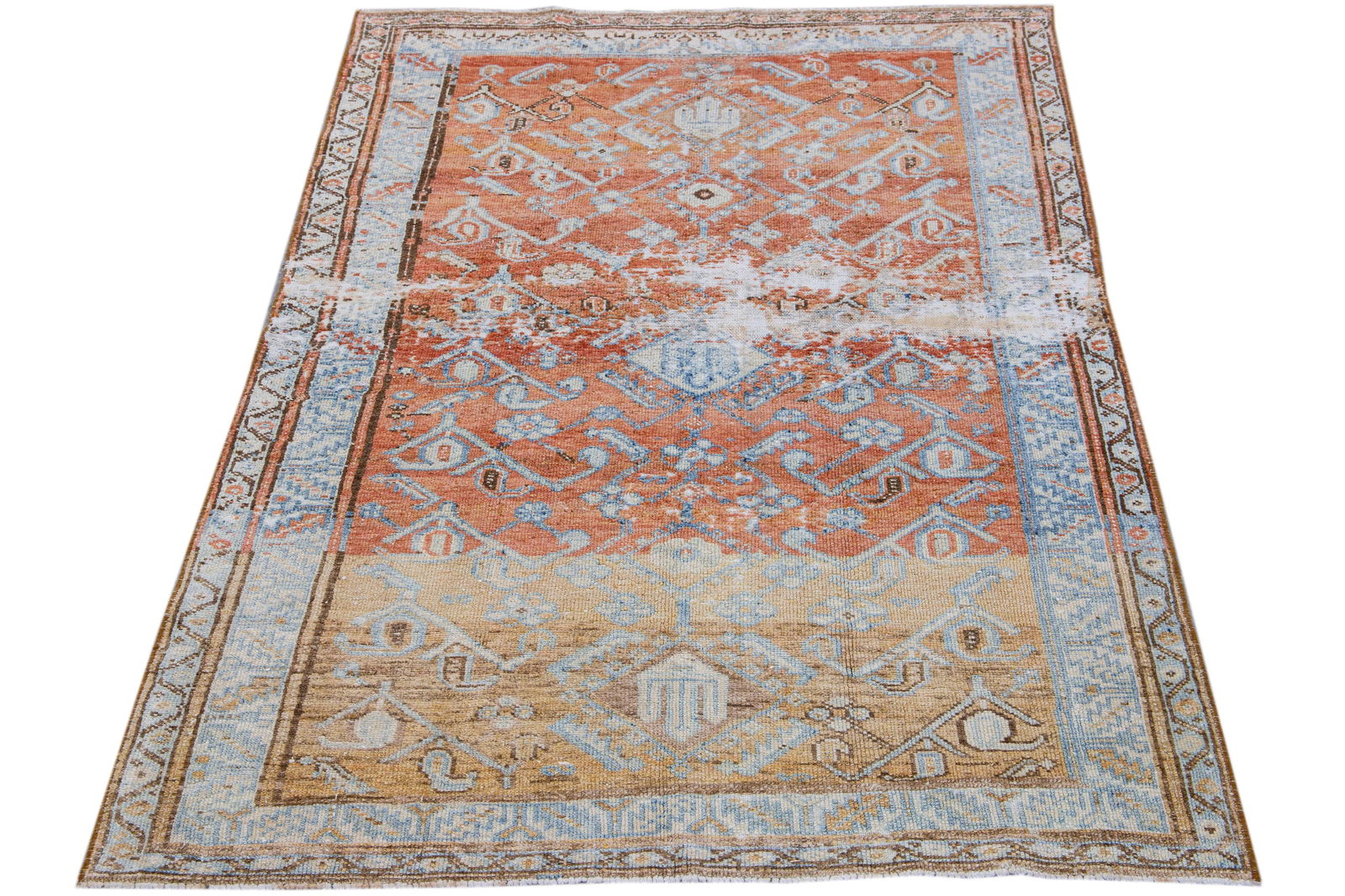 Antique Malayer Handmade Red Geometric Floral Pattern Wool Rug - 3