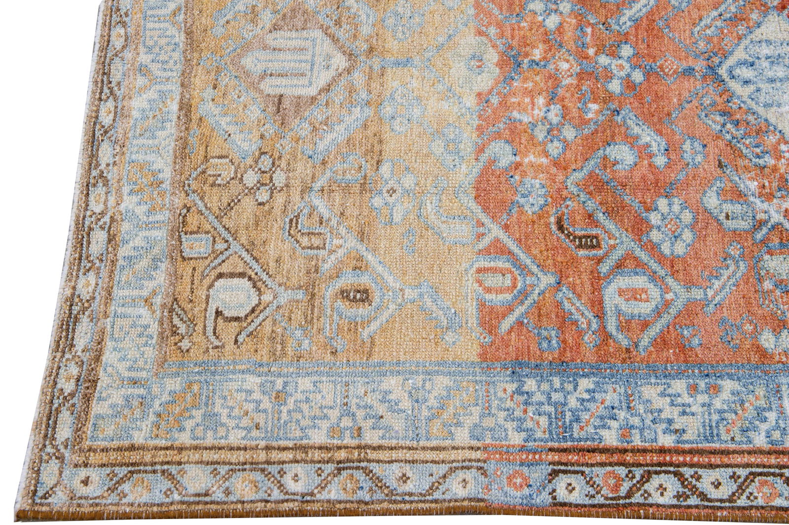 Antique Malayer Handmade Red Geometric Floral Pattern Wool Rug - 4