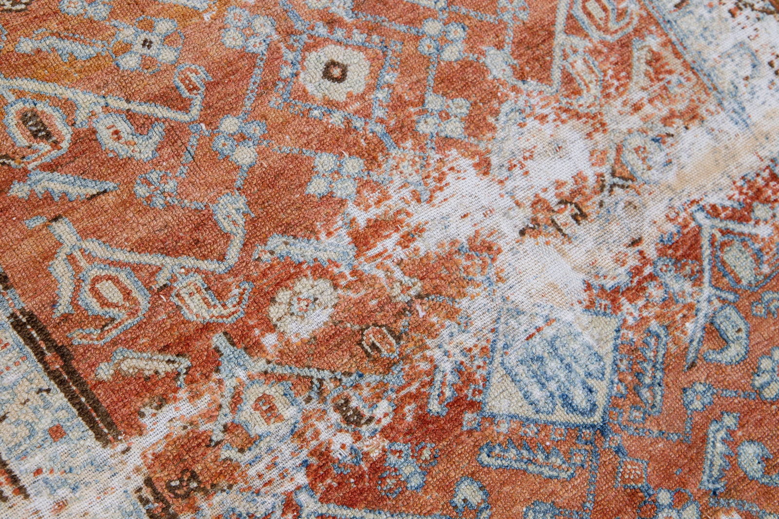 Antique Malayer Handmade Red Geometric Floral Pattern Wool Rug - 5