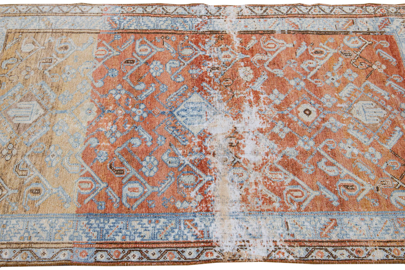 Antique Malayer Handmade Red Geometric Floral Pattern Wool Rug - 6