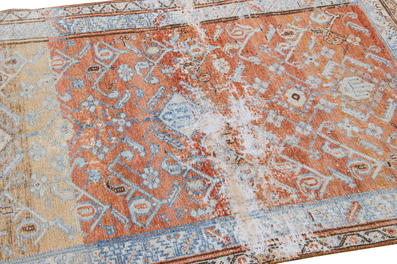 Antique Malayer Handmade Red Geometric Floral Pattern Wool Rug - 7