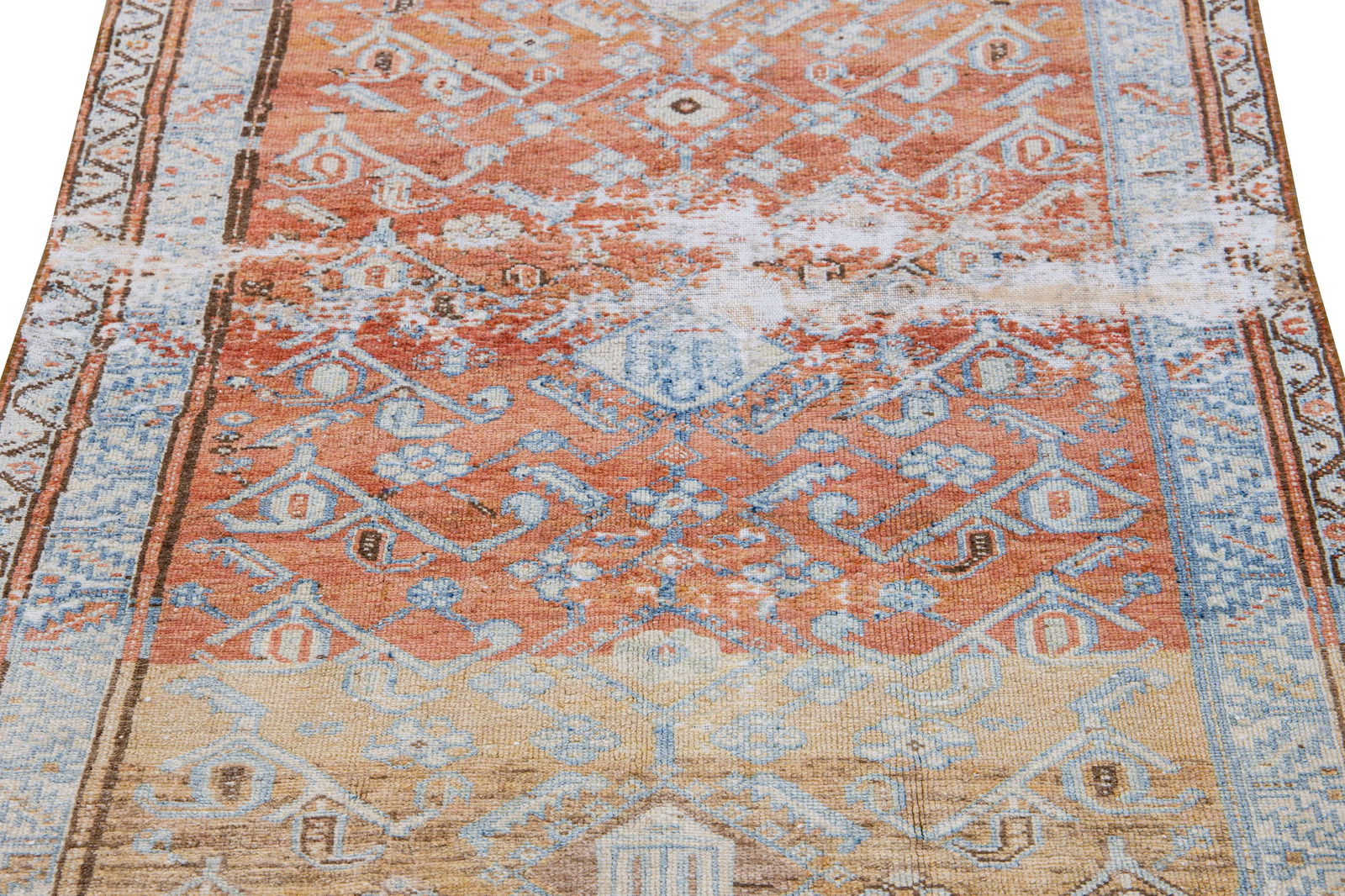 Antique Malayer Handmade Red Geometric Floral Pattern Wool Rug - 8