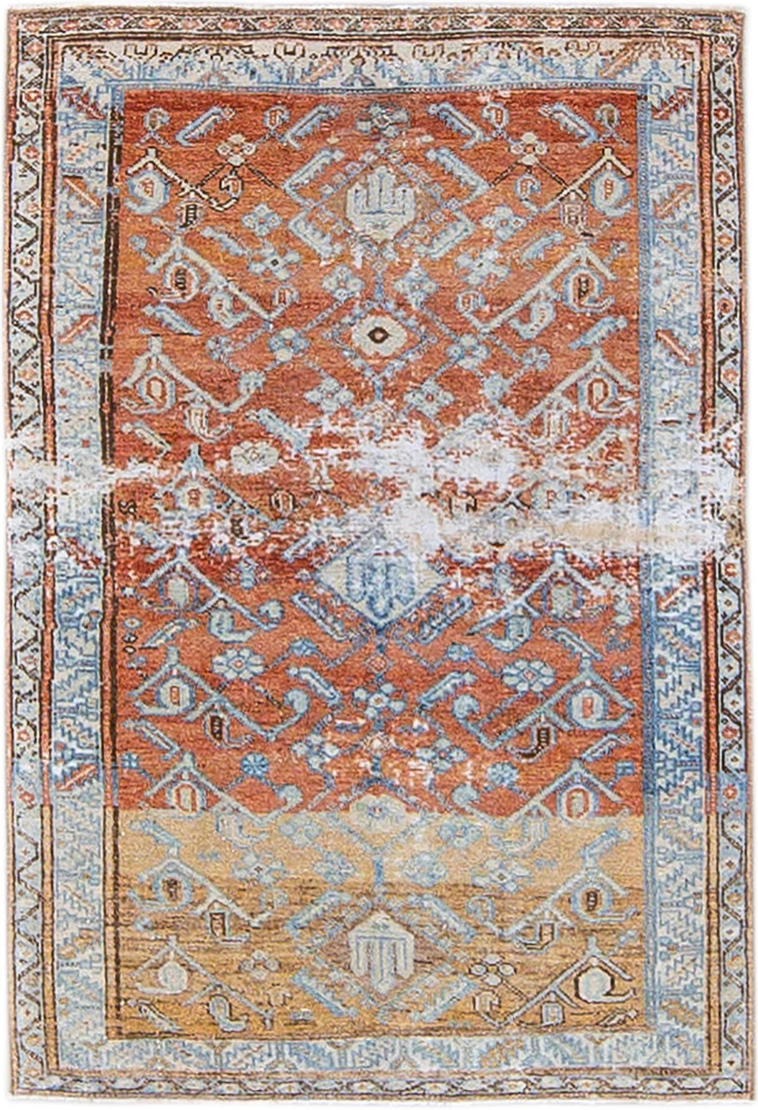 Antique Malayer Handmade Red Geometric Floral Pattern Wool Rug - 9