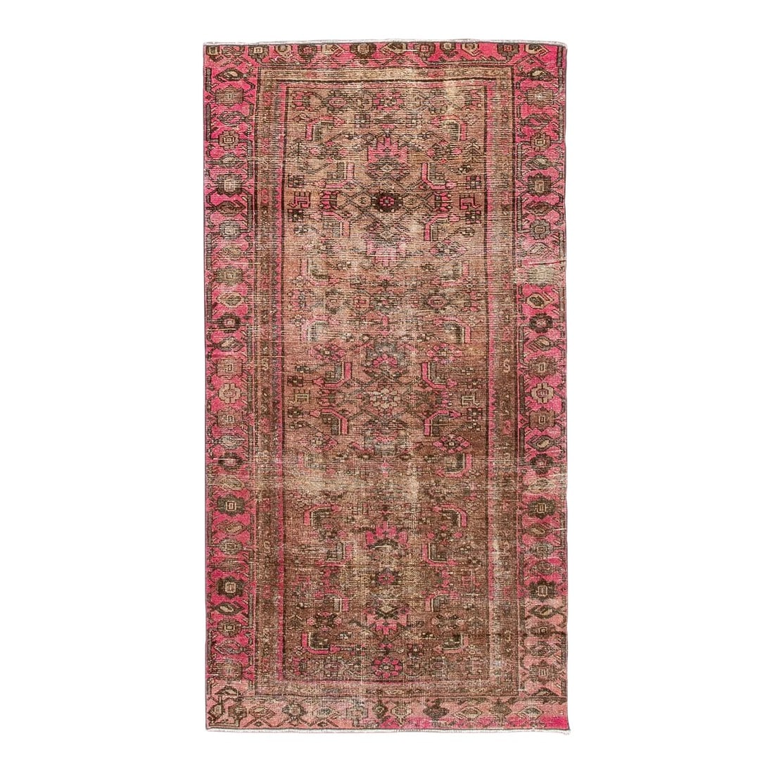 Vintage Distressed Handmade Peach Floral Wool Rug: Beautiful Vintage Distressed Handmade Wool Rug with the Peach field. This piece has multicolor accents in the gorgeous all-over geometric floral multi-medallion design. This rug measures: 3'5" x