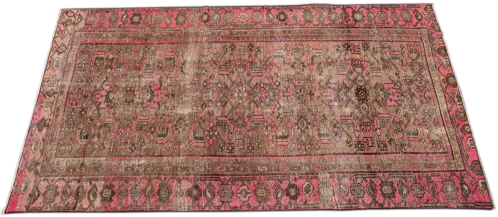 Vintage Distressed Handmade Peach Floral Wool Rug - 2