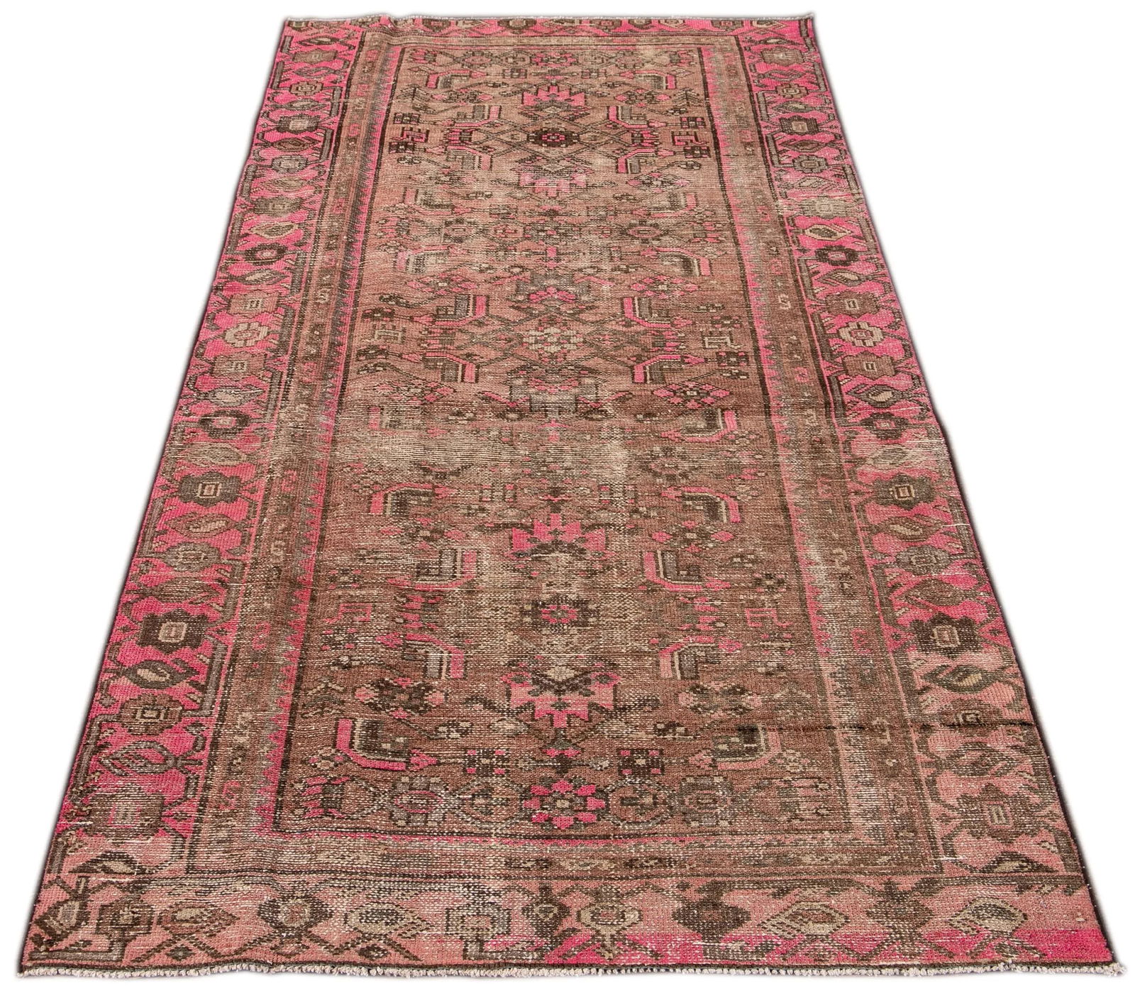 Vintage Distressed Handmade Peach Floral Wool Rug - 3