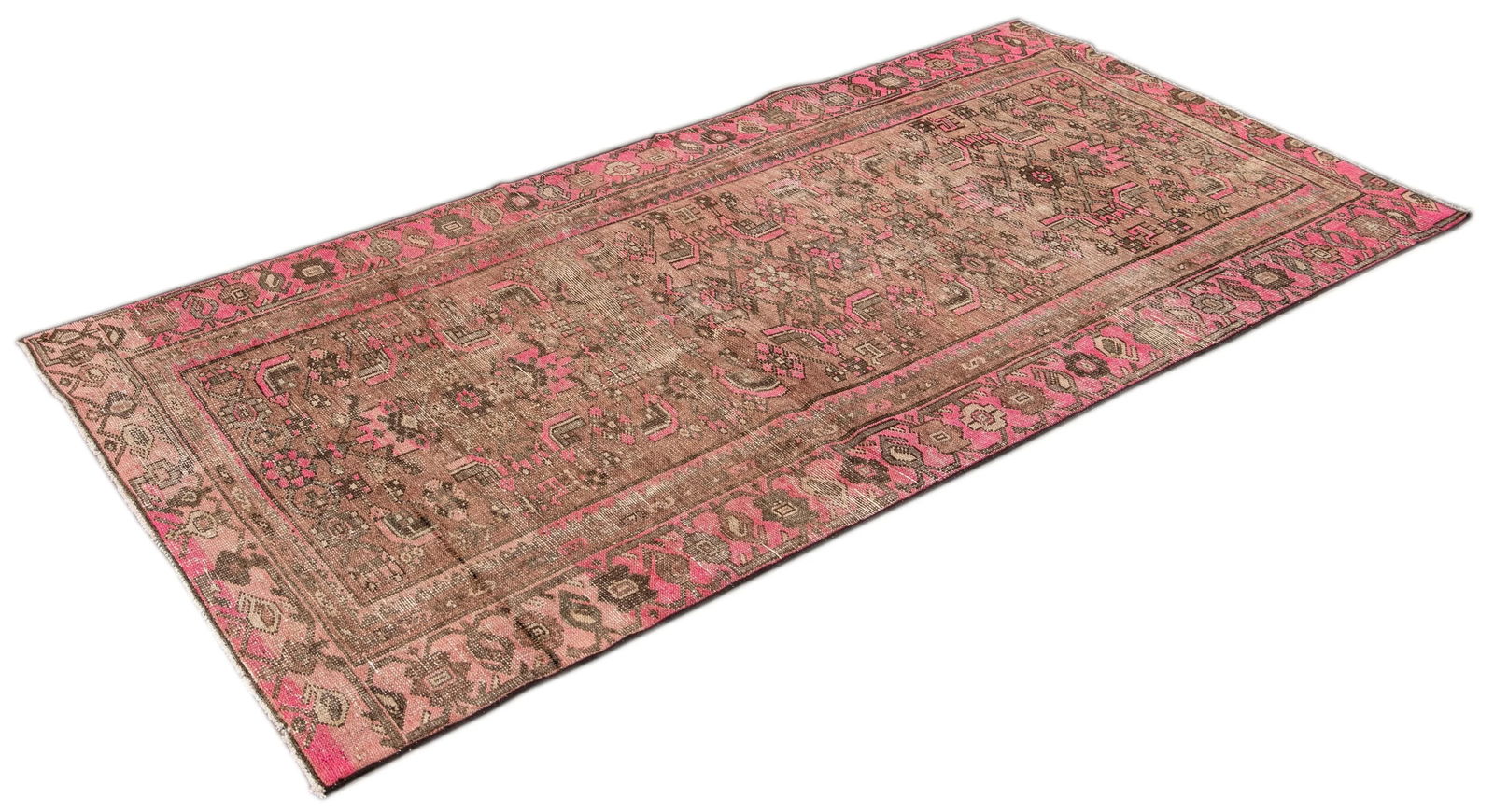Vintage Distressed Handmade Peach Floral Wool Rug - 4