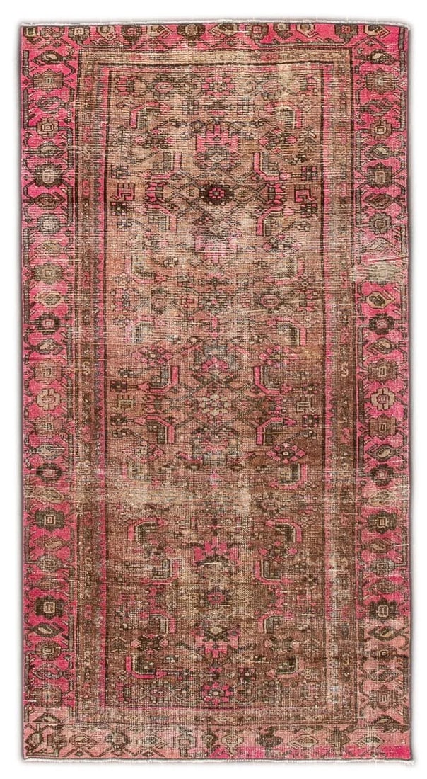Vintage Distressed Handmade Peach Floral Wool Rug - 6