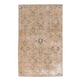 Vintage Persian Distressed Handmade Beige Geometric Wool Rug