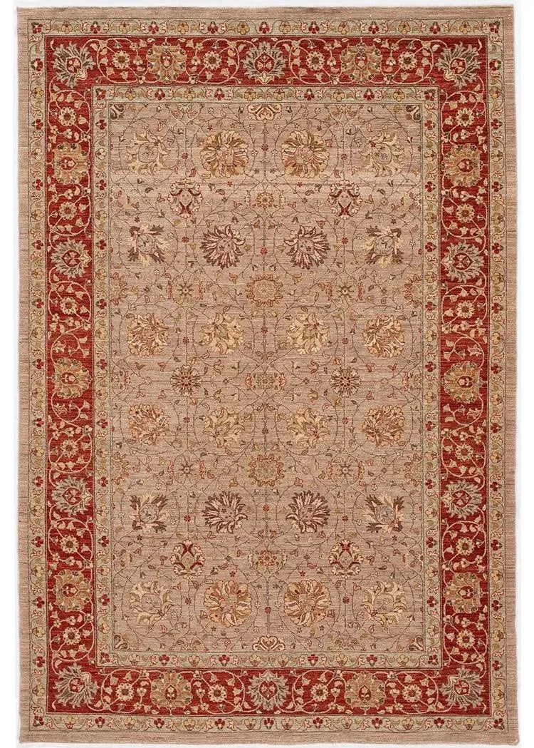 Contemporary Indian Tabriz Handmade Beige Floral Wool Rug - 10