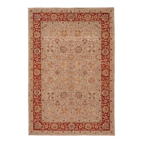 Contemporary Indian Tabriz Handmade Beige Floral Wool Rug