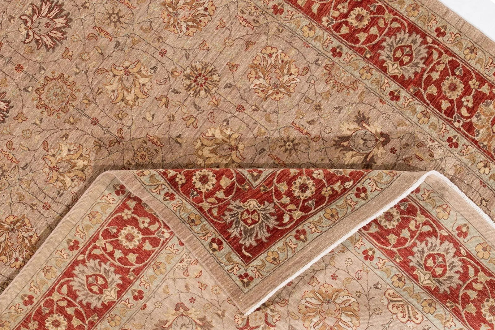 Contemporary Indian Tabriz Handmade Beige Floral Wool Rug - 3