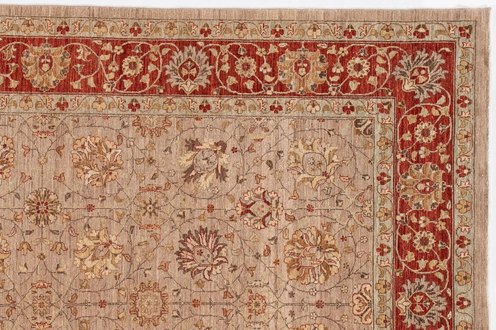 Contemporary Indian Tabriz Handmade Beige Floral Wool Rug - 5