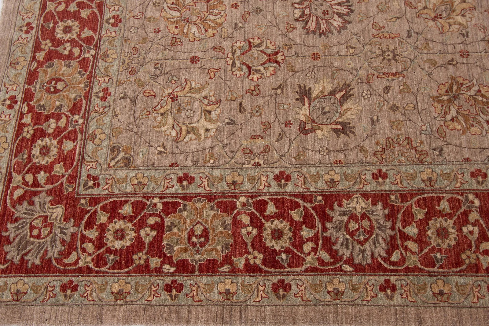 Contemporary Indian Tabriz Handmade Beige Floral Wool Rug - 9