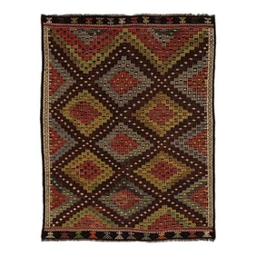 Vintage Persian Soumak Handmade Burnt Orange Geometric Wool Rug