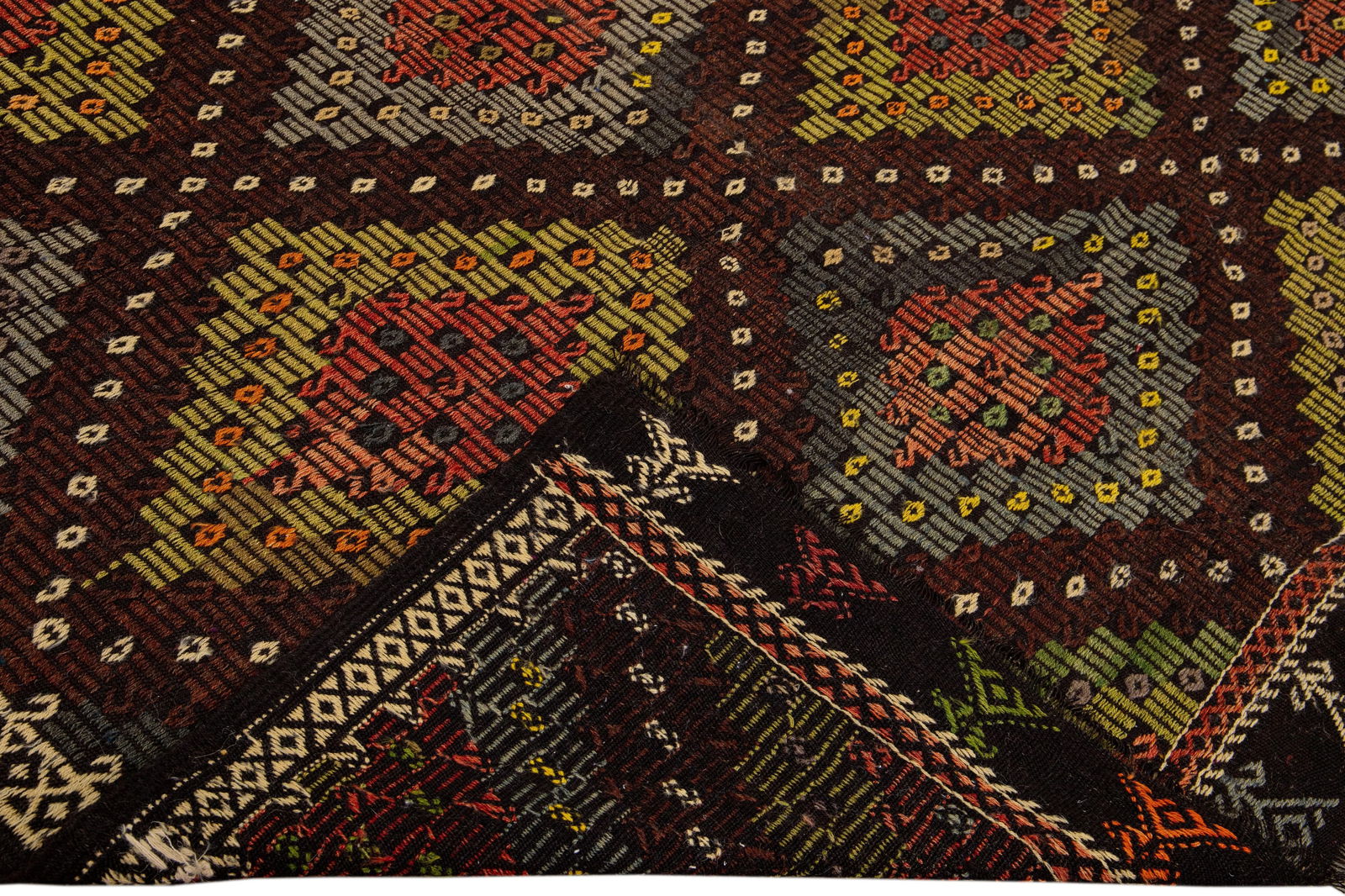 Vintage Persian Soumak Handmade Burnt Orange Geometric Wool Rug - 2