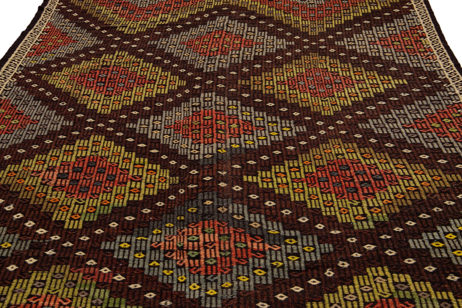 Vintage Persian Soumak Handmade Burnt Orange Geometric Wool Rug - 4