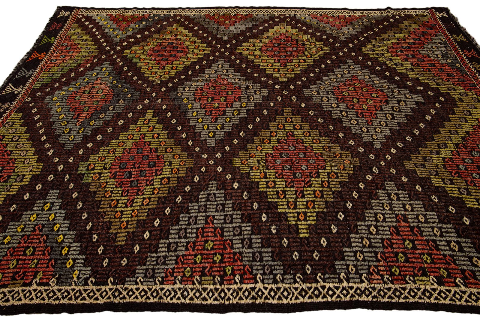 Vintage Persian Soumak Handmade Burnt Orange Geometric Wool Rug - 7