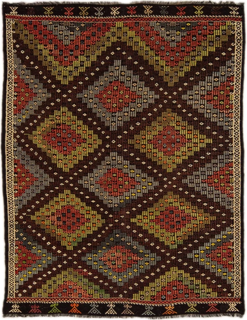 Vintage Persian Soumak Handmade Burnt Orange Geometric Wool Rug - 8