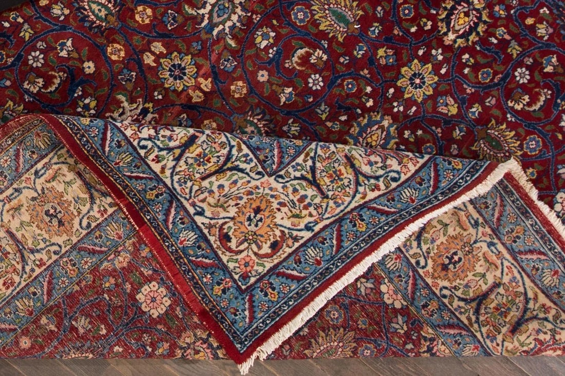 Vintage Persian Tabriz Handmade Red Floral Wool Rug - 2