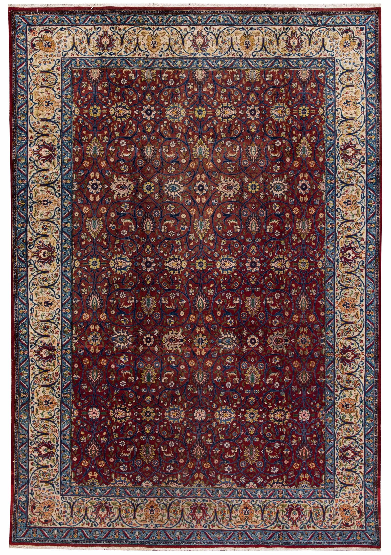 Vintage Persian Tabriz Handmade Red Floral Wool Rug - 5
