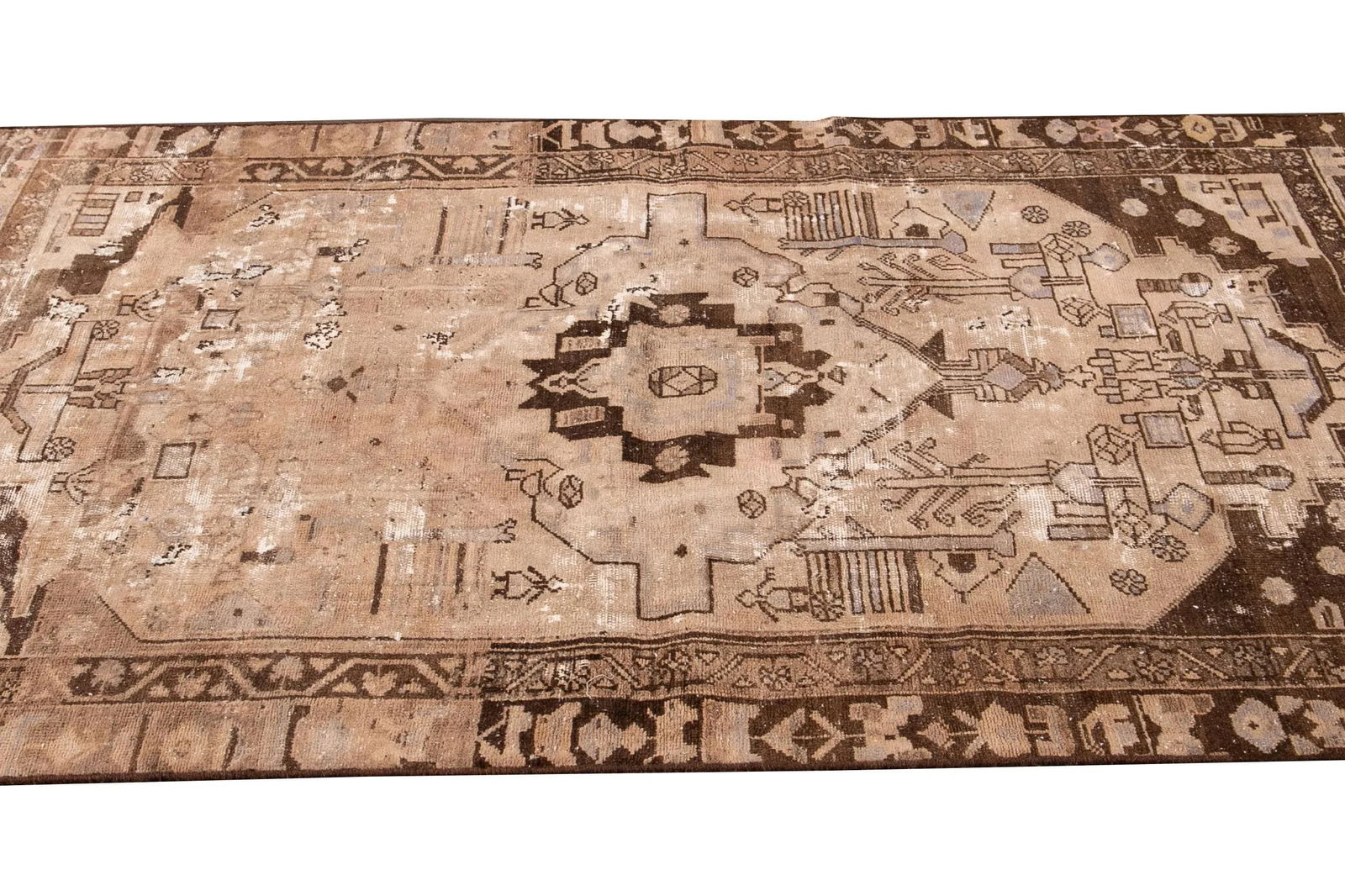 Vintage Persian Heriz Handmade Beige Medallion Wool Rug - 2